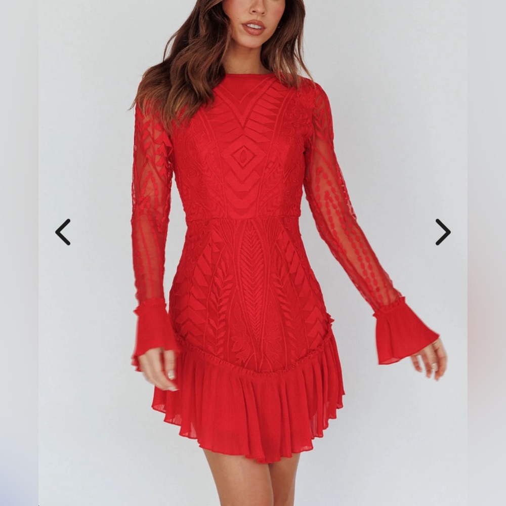 NWT Selfie Leslie Dreamy Long Sleeve Mini Dress Red Size S